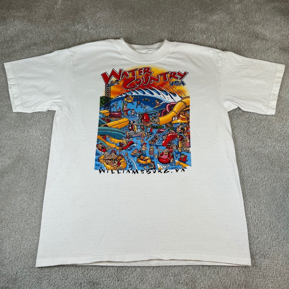Vintage Water Country USA T-Shirt Men Medium White Souvenir Graphic Williamsburg